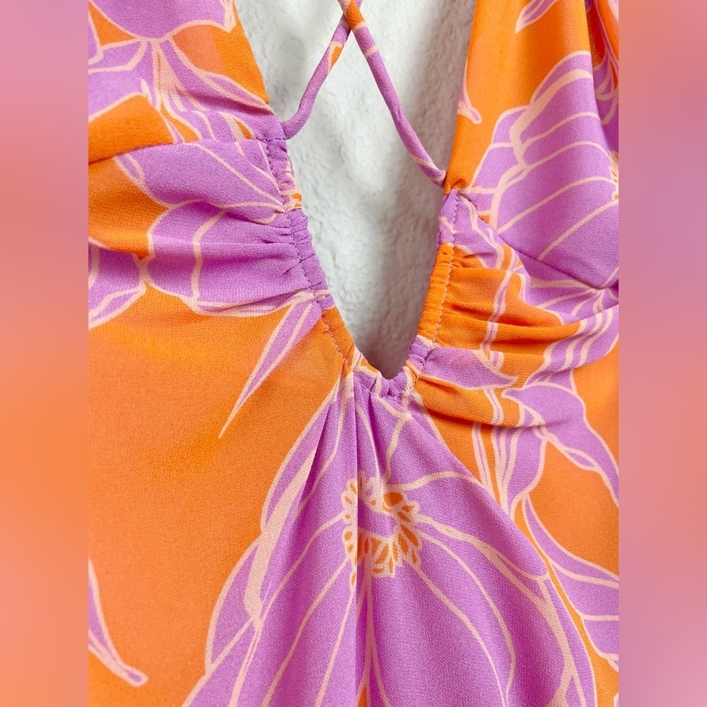 ASTR The Label Women's Large Aneira Dress Orange Purple Floral Maxi Ruffle Strap - Picture 9 of 16